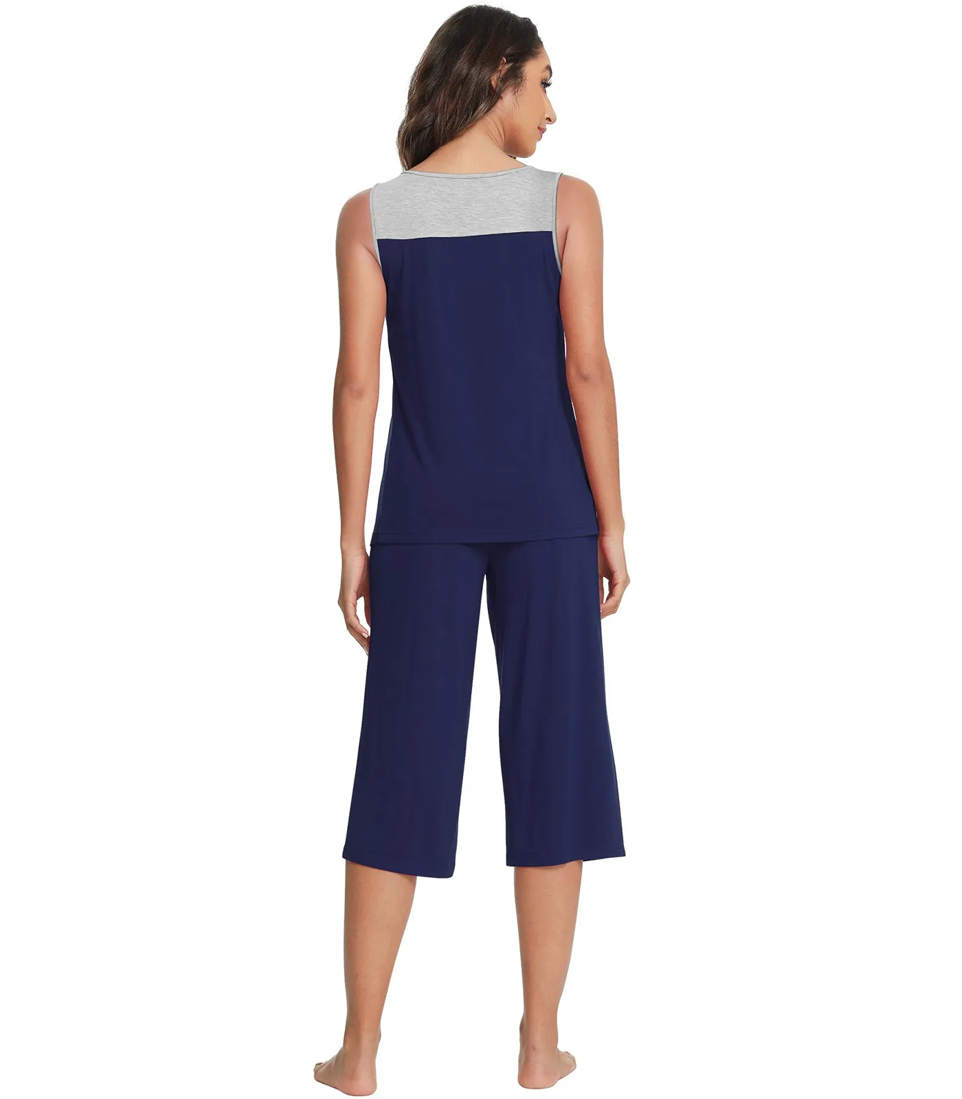 WiWi Bamboo Capri Pants with Pleated Tank Top Pj Sets