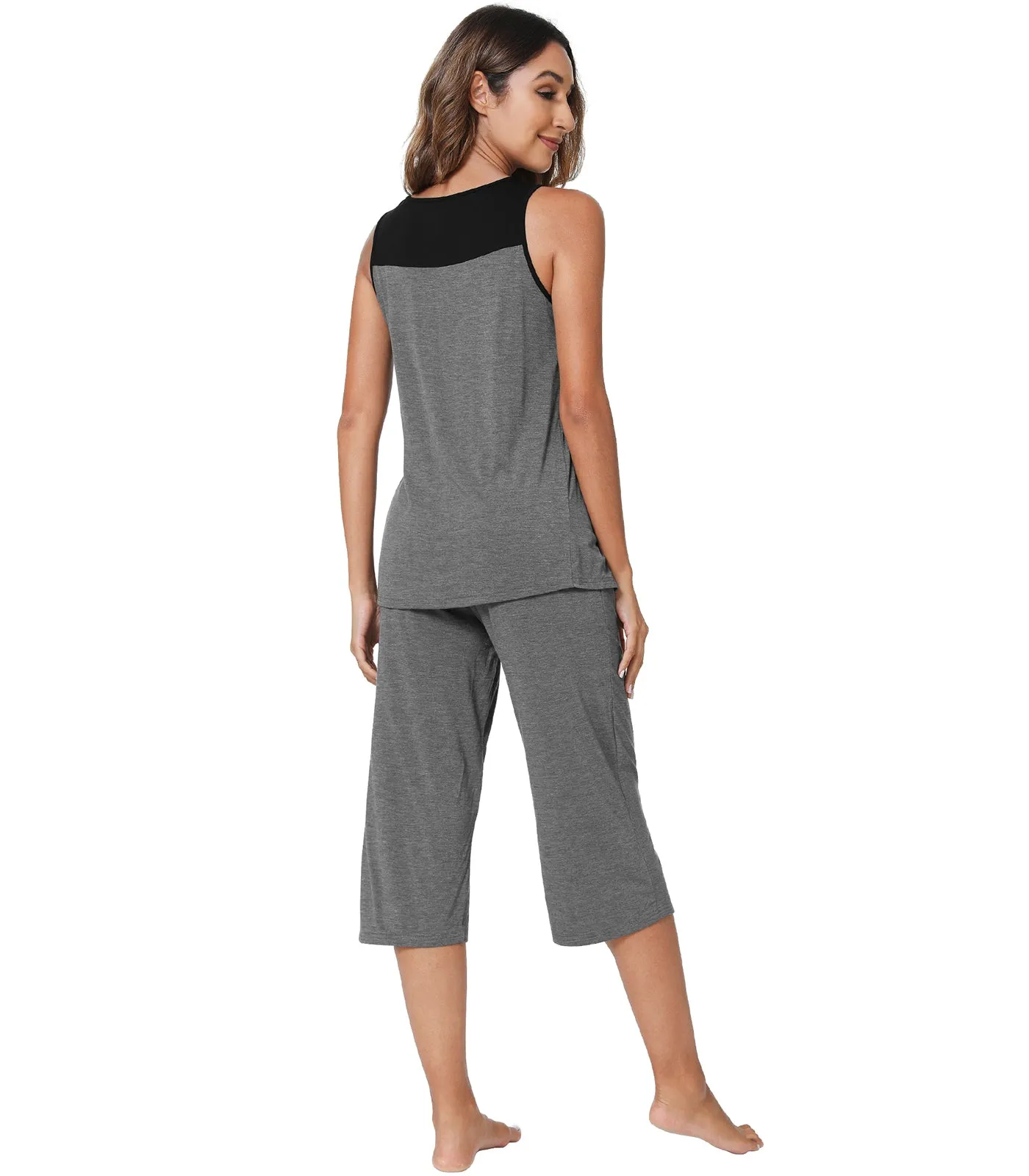 WiWi Bamboo Capri Pants with Pleated Tank Top Pj Sets