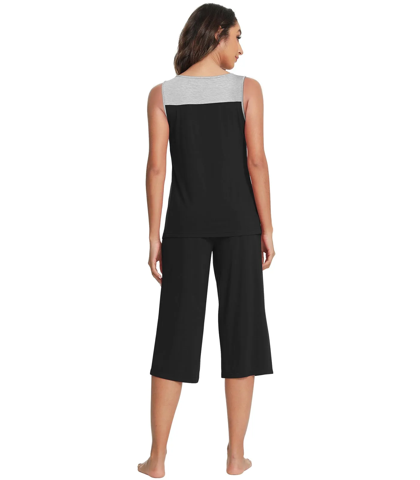 WiWi Bamboo Capri Pants with Pleated Tank Top Pj Sets