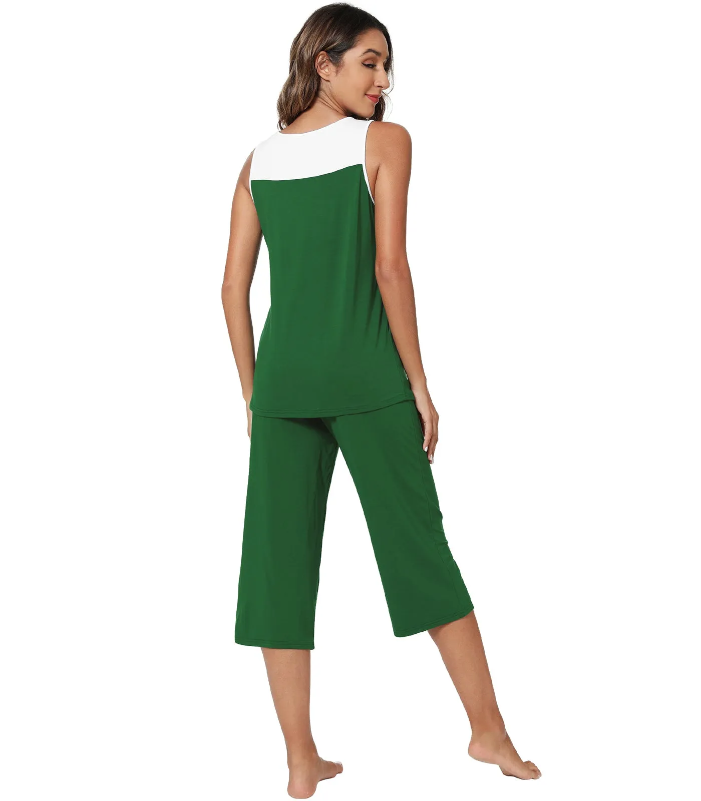 WiWi Bamboo Capri Pants with Pleated Tank Top Pj Sets