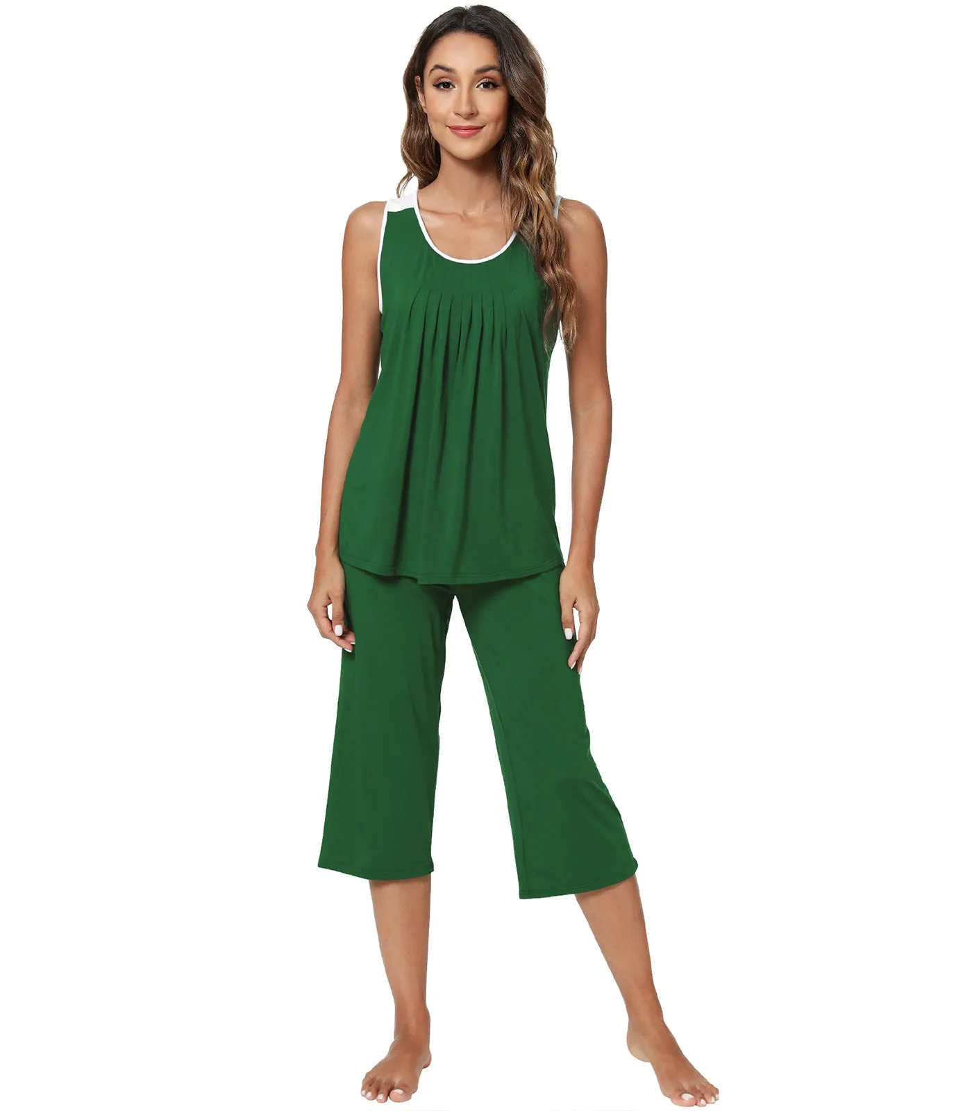 WiWi Bamboo Capri Pants with Pleated Tank Top Pj Sets