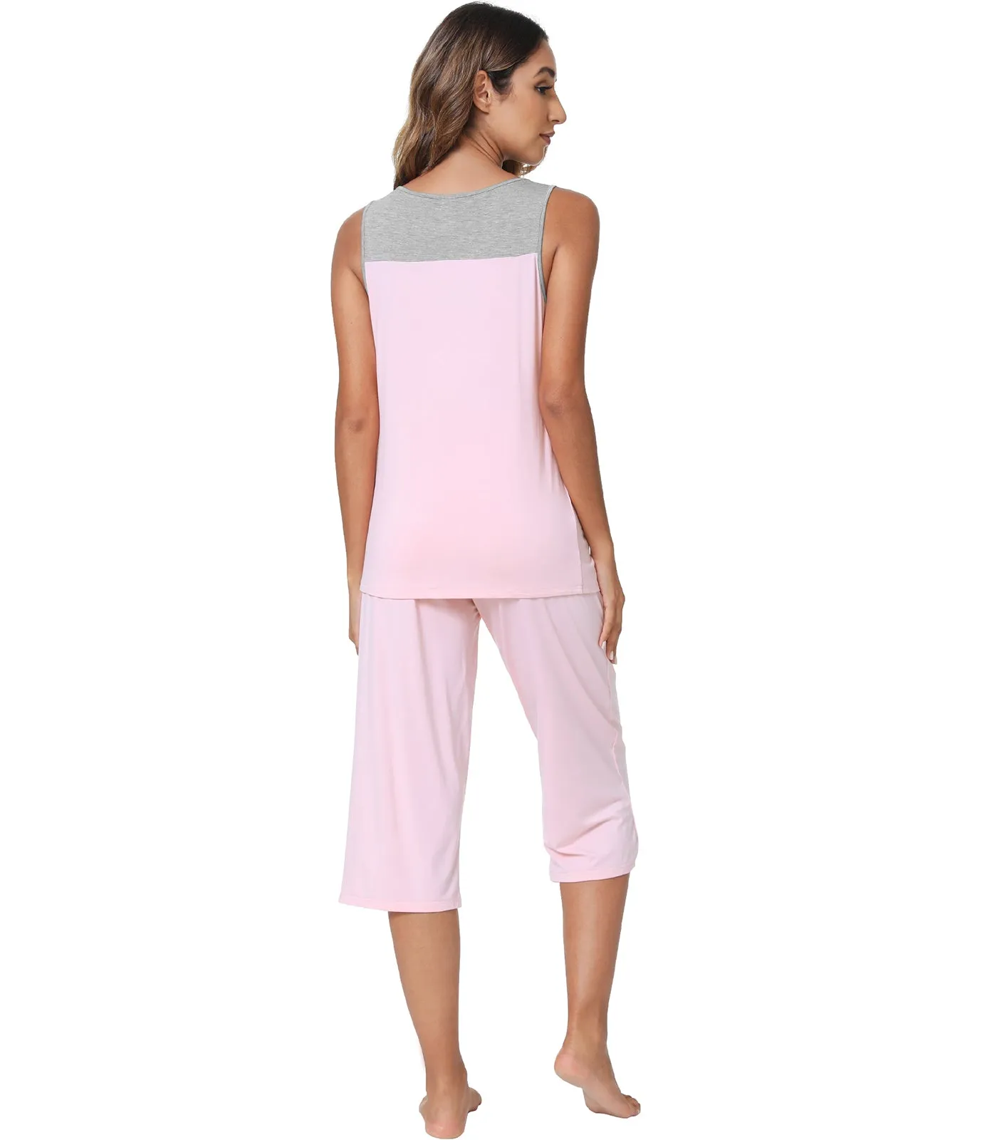 WiWi Bamboo Capri Pants with Pleated Tank Top Pj Sets