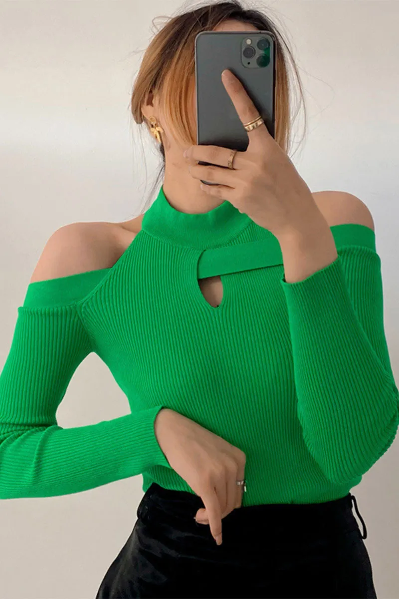 WJ0107 Cold Shoulder Fitted Shirt