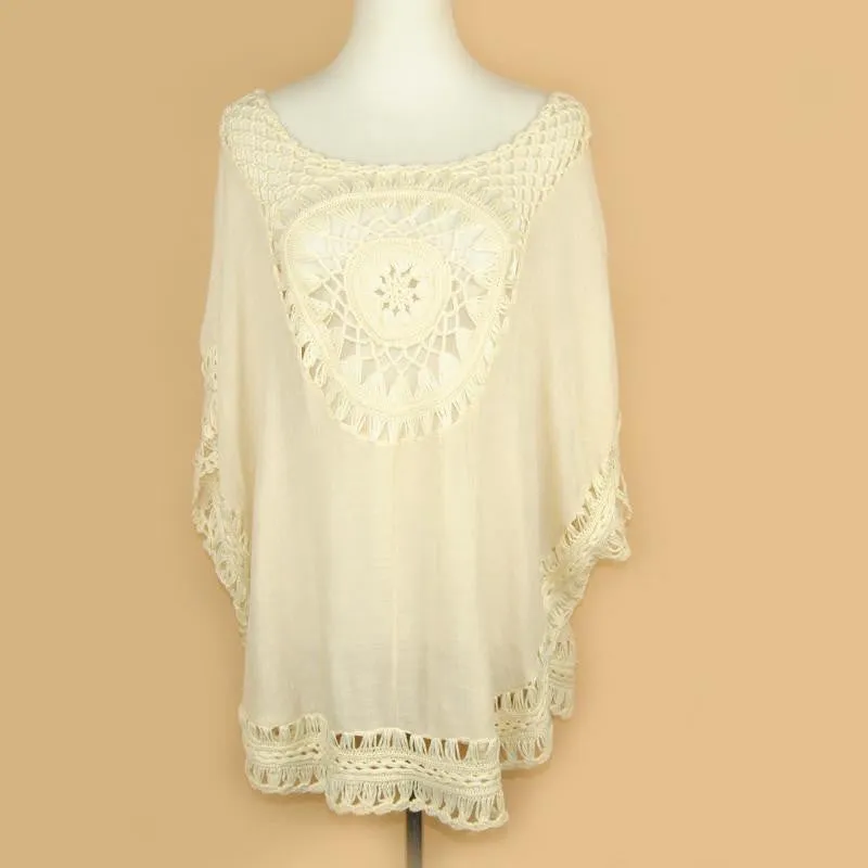 Women Blouses Oversized Lace Crochet Knitted Top Plus Size Shirt Tropical Tops 40430