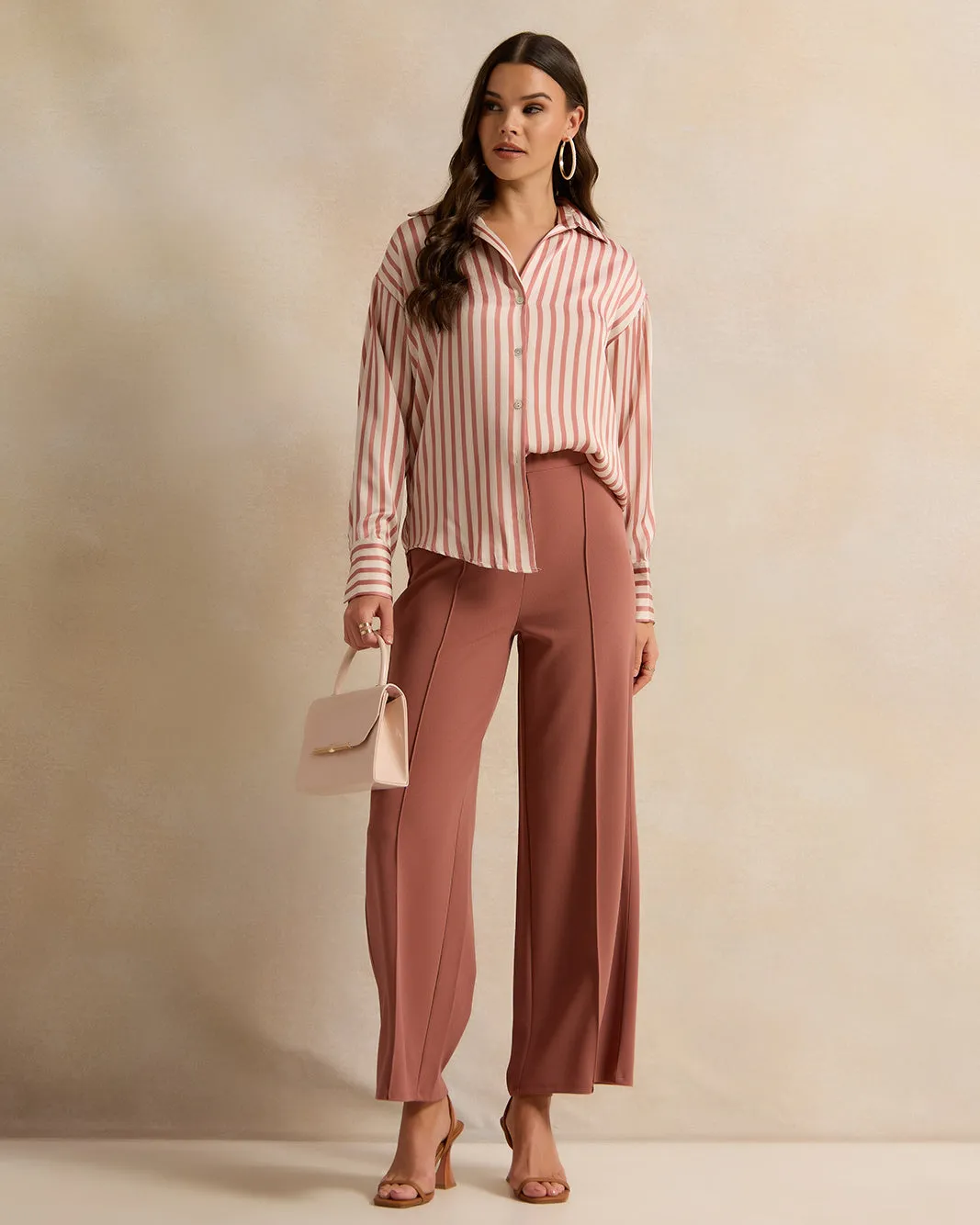 Women Cream Striped Stain Shirt