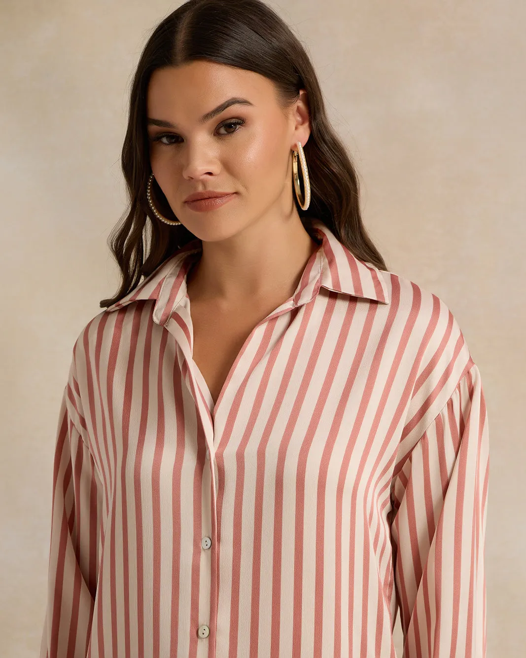 Women Cream Striped Stain Shirt