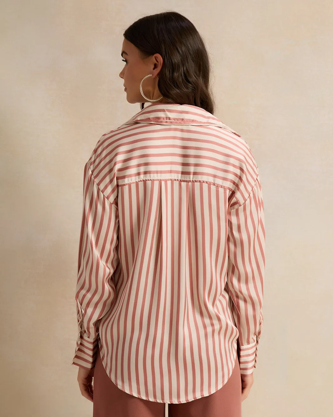 Women Cream Striped Stain Shirt