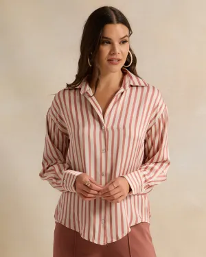 Women Cream Striped Stain Shirt