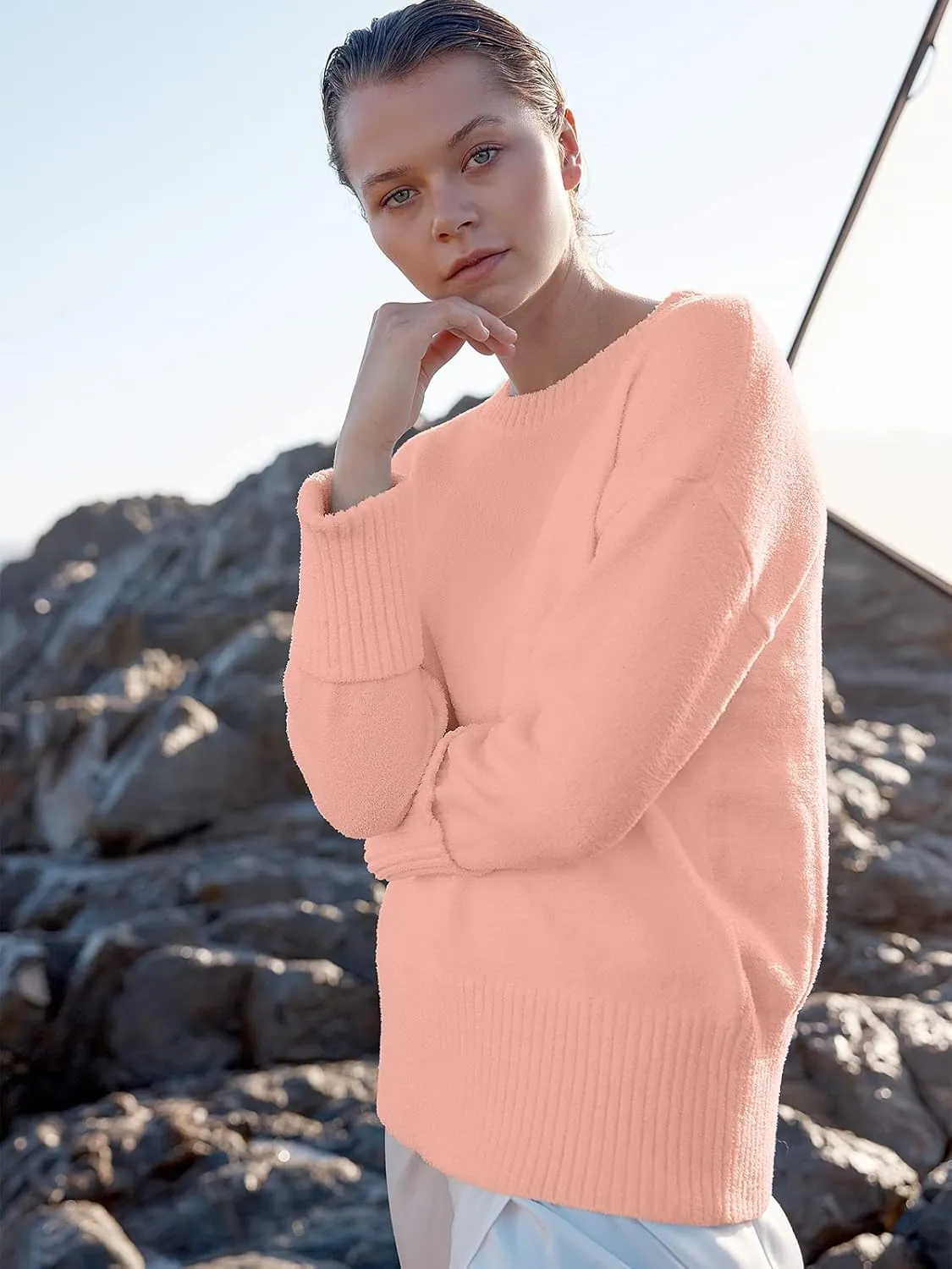Women's Oversized Crewneck Long Sleeve Fuzzy Knit Casual Chunky Warm 2024 Fall Pullover Sweaters Top Trendy Outfits