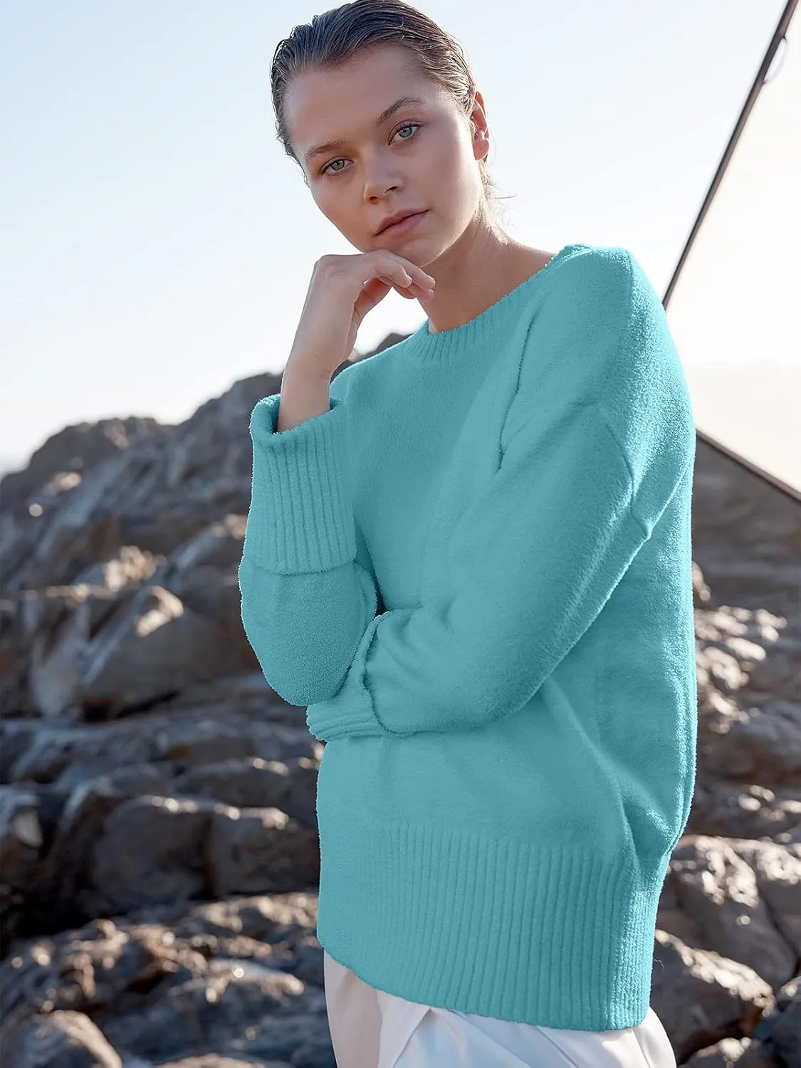 Women's Oversized Crewneck Long Sleeve Fuzzy Knit Casual Chunky Warm 2024 Fall Pullover Sweaters Top Trendy Outfits