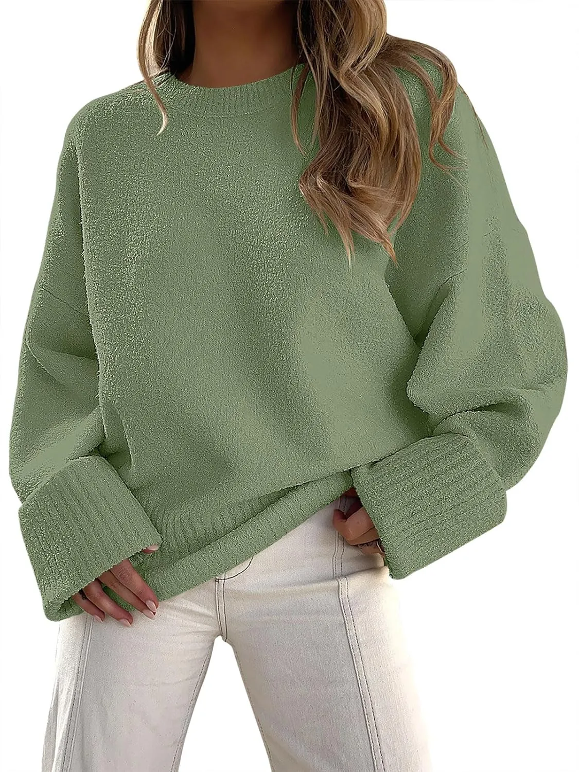 Women's Oversized Crewneck Long Sleeve Fuzzy Knit Casual Chunky Warm 2024 Fall Pullover Sweaters Top Trendy Outfits