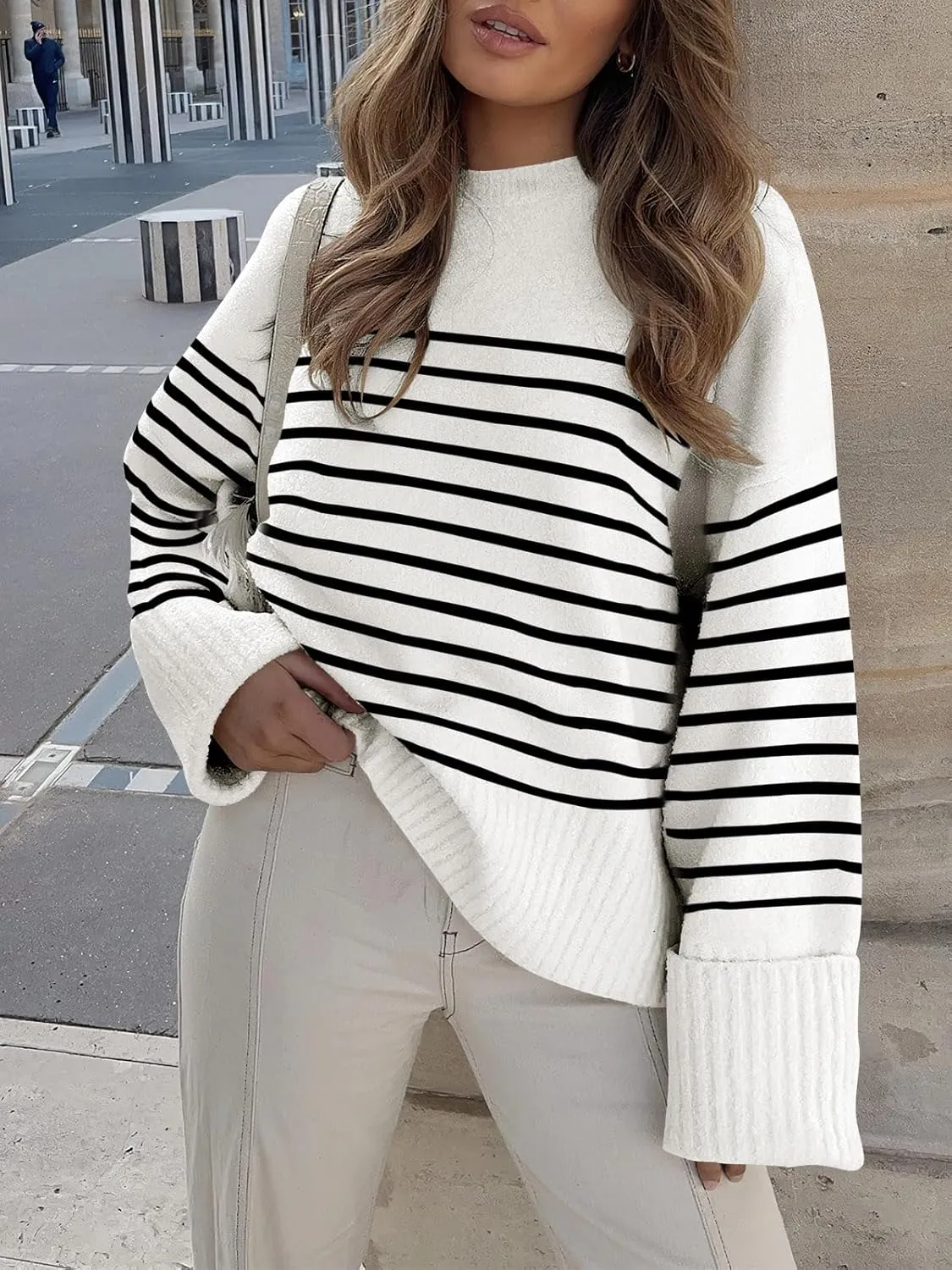 Women's Oversized Crewneck Long Sleeve Fuzzy Knit Casual Chunky Warm 2024 Fall Pullover Sweaters Top Trendy Outfits
