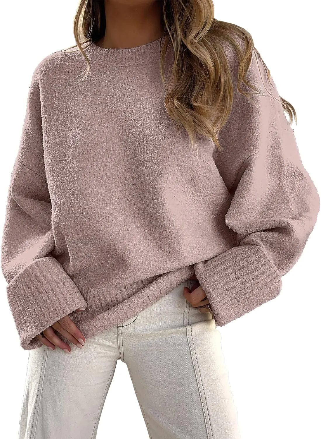 Women's Oversized Crewneck Long Sleeve Fuzzy Knit Casual Chunky Warm 2024 Fall Pullover Sweaters Top Trendy Outfits