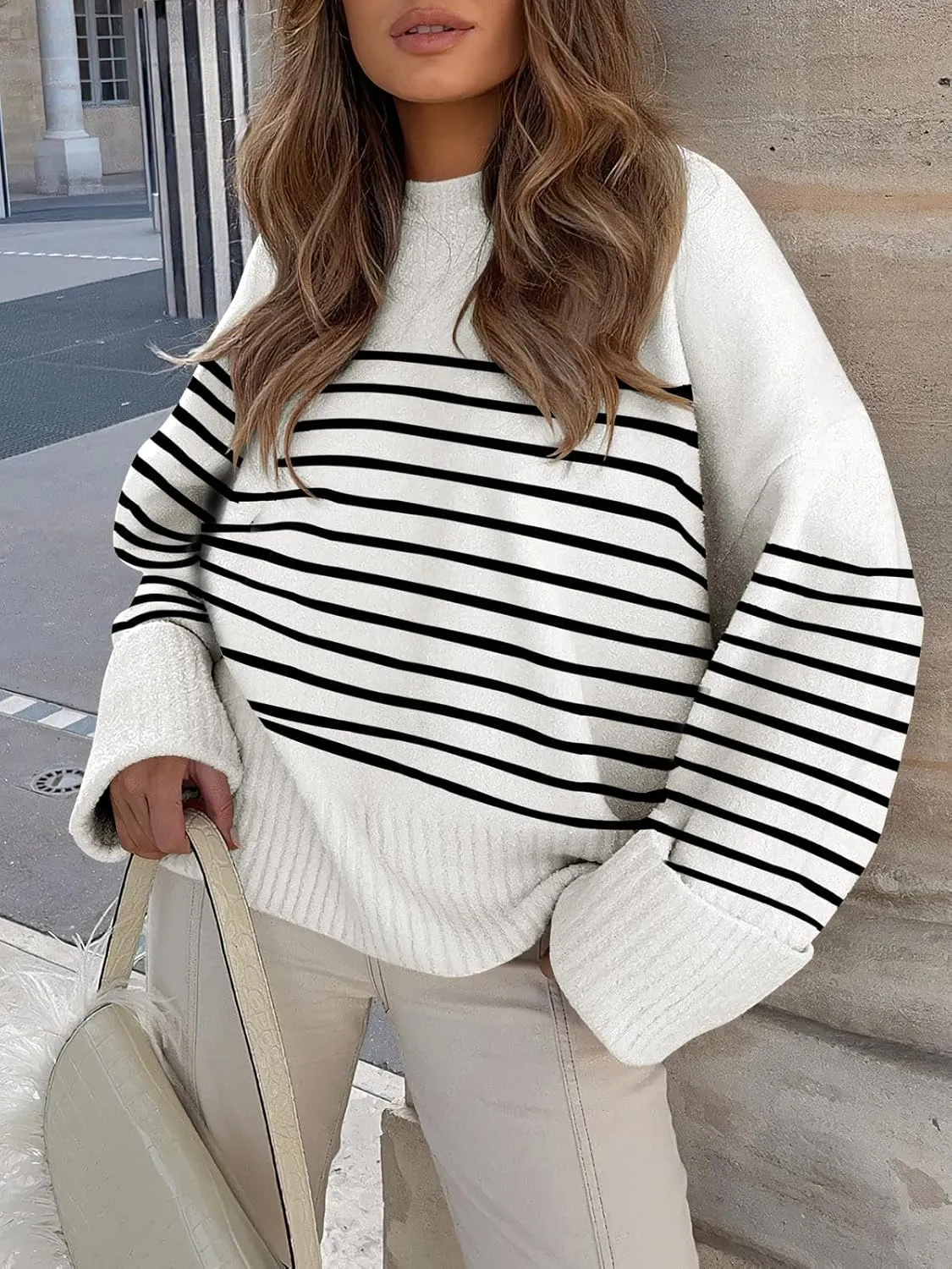 Women's Oversized Crewneck Long Sleeve Fuzzy Knit Casual Chunky Warm 2024 Fall Pullover Sweaters Top Trendy Outfits