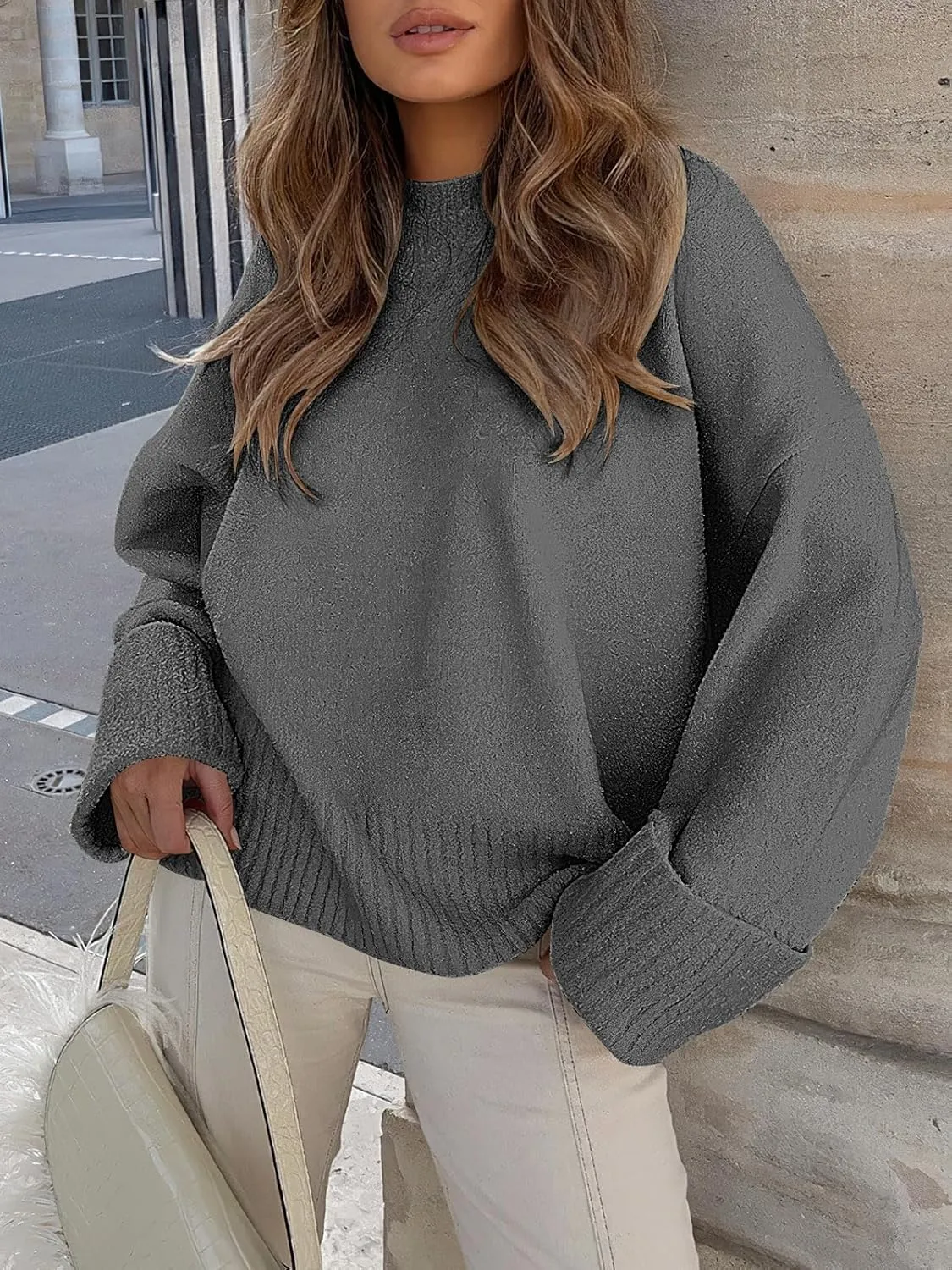 Women's Oversized Crewneck Long Sleeve Fuzzy Knit Casual Chunky Warm 2024 Fall Pullover Sweaters Top Trendy Outfits