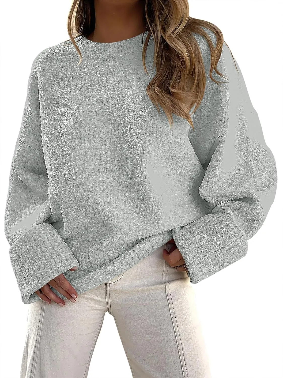 Women's Oversized Crewneck Long Sleeve Fuzzy Knit Casual Chunky Warm 2024 Fall Pullover Sweaters Top Trendy Outfits