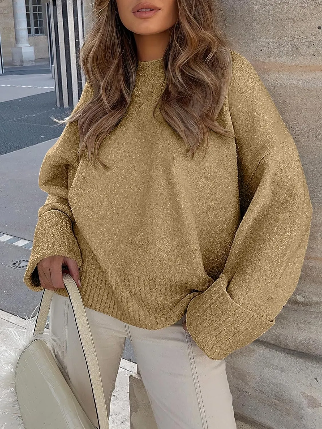 Women's Oversized Crewneck Long Sleeve Fuzzy Knit Casual Chunky Warm 2024 Fall Pullover Sweaters Top Trendy Outfits