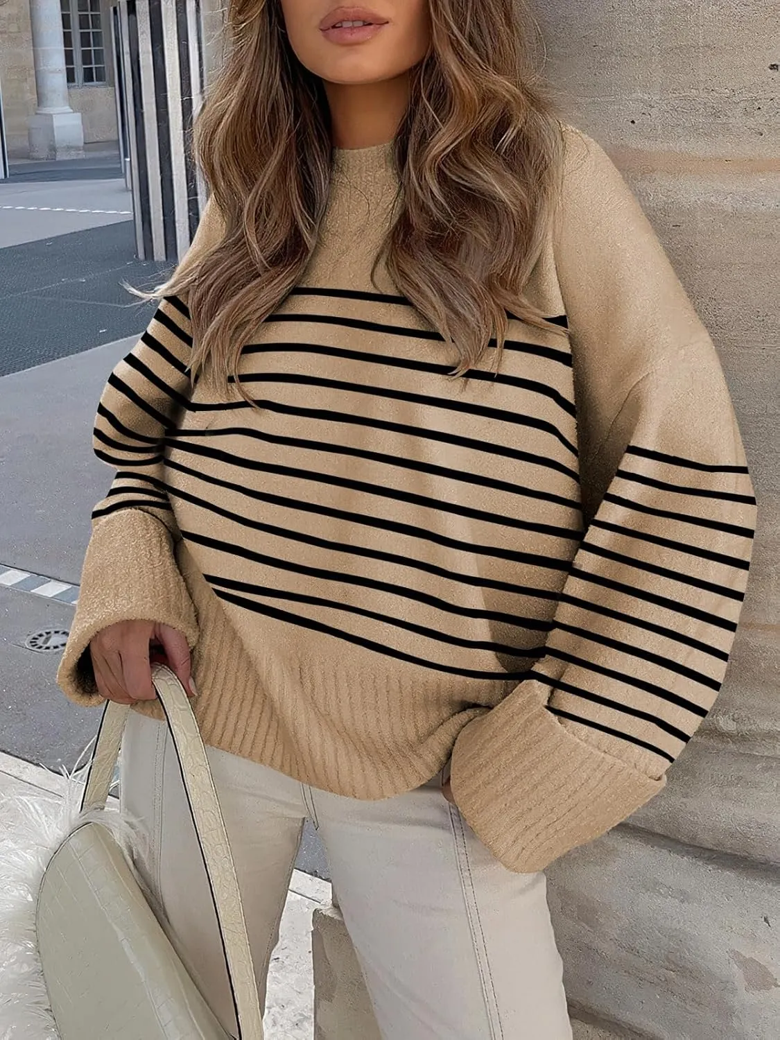 Women's Oversized Crewneck Long Sleeve Fuzzy Knit Casual Chunky Warm 2024 Fall Pullover Sweaters Top Trendy Outfits