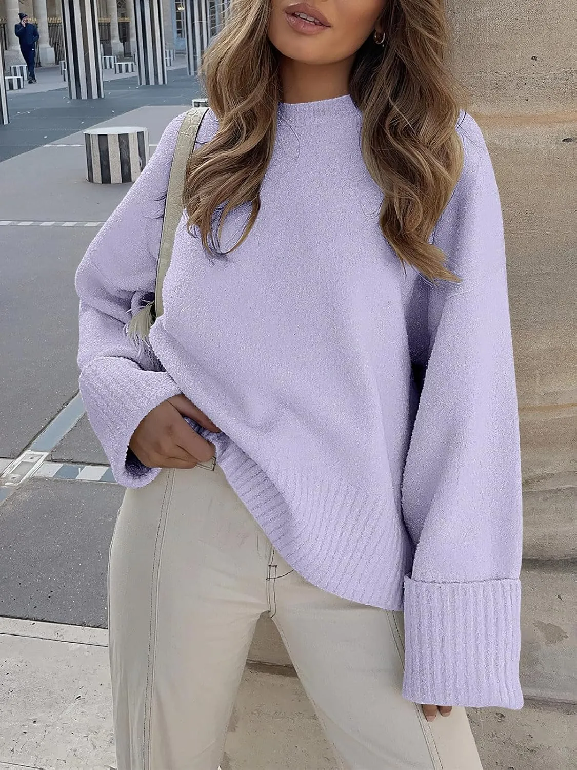 Women's Oversized Crewneck Long Sleeve Fuzzy Knit Casual Chunky Warm 2024 Fall Pullover Sweaters Top Trendy Outfits