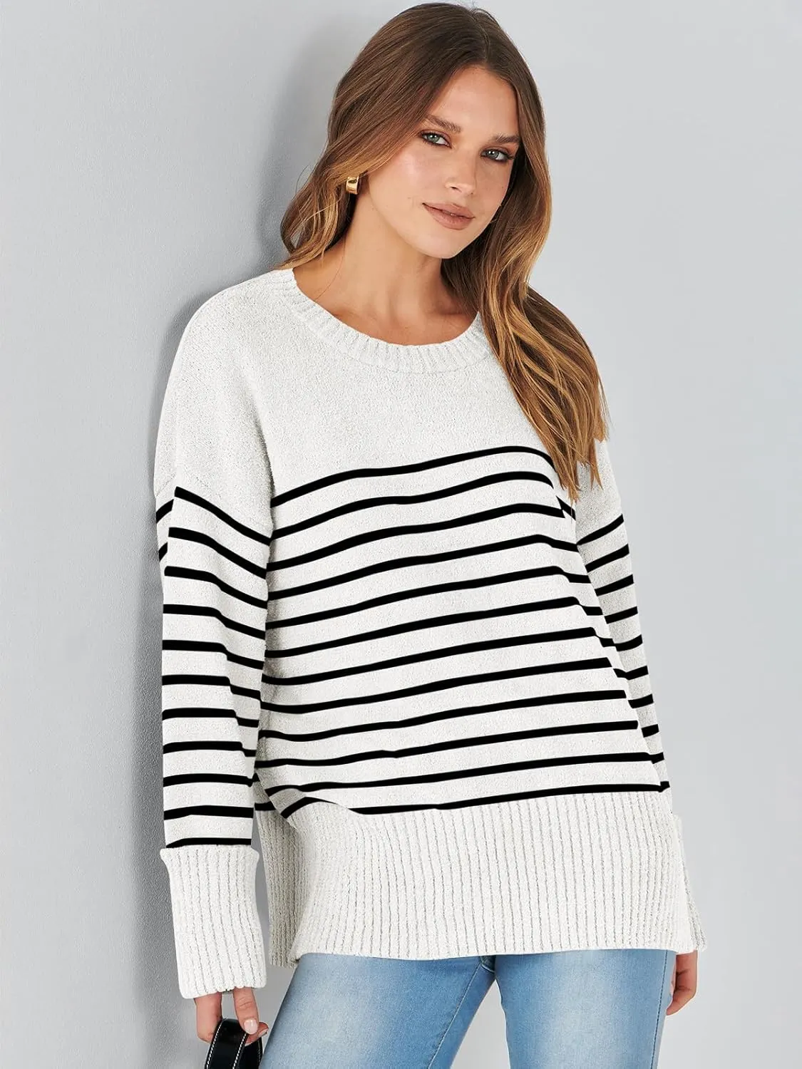 Women's Oversized Crewneck Long Sleeve Fuzzy Knit Casual Chunky Warm 2024 Fall Pullover Sweaters Top Trendy Outfits