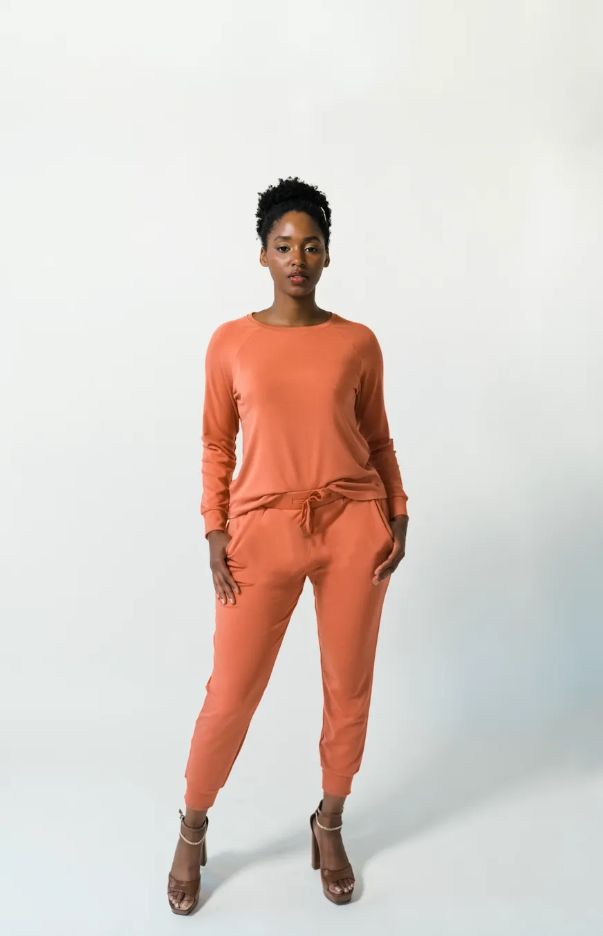 Women's Plain Bamboo Jogger & Pullover Set- Navy