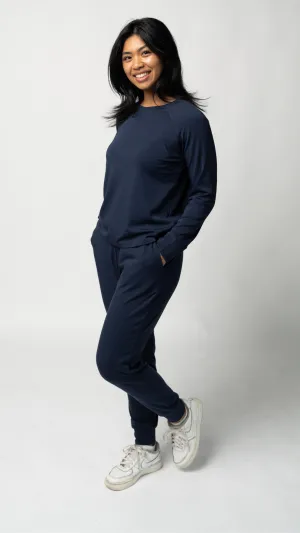 Women's Plain Bamboo Jogger & Pullover Set- Navy