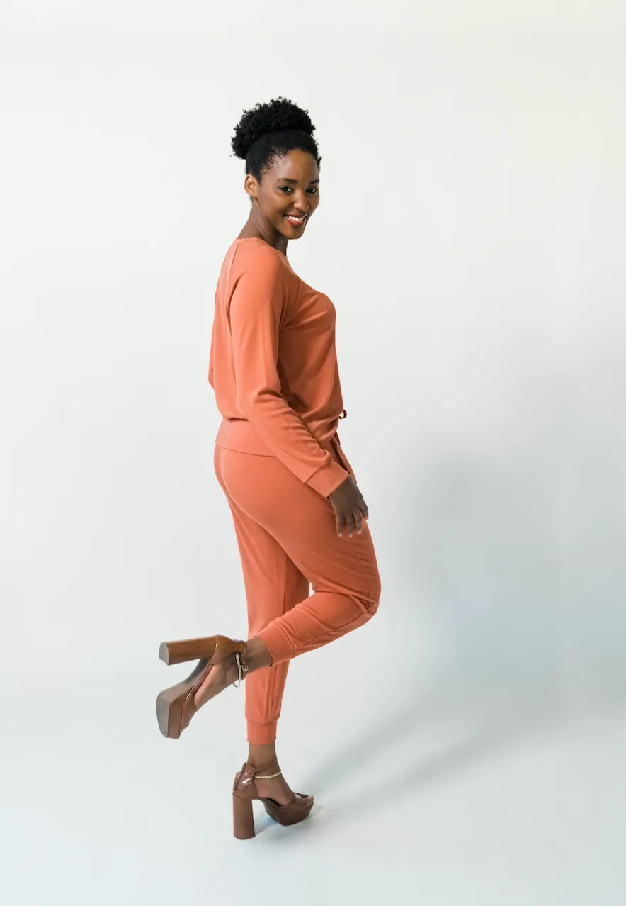 Women's Plain Bamboo Jogger & Pullover Set- Navy