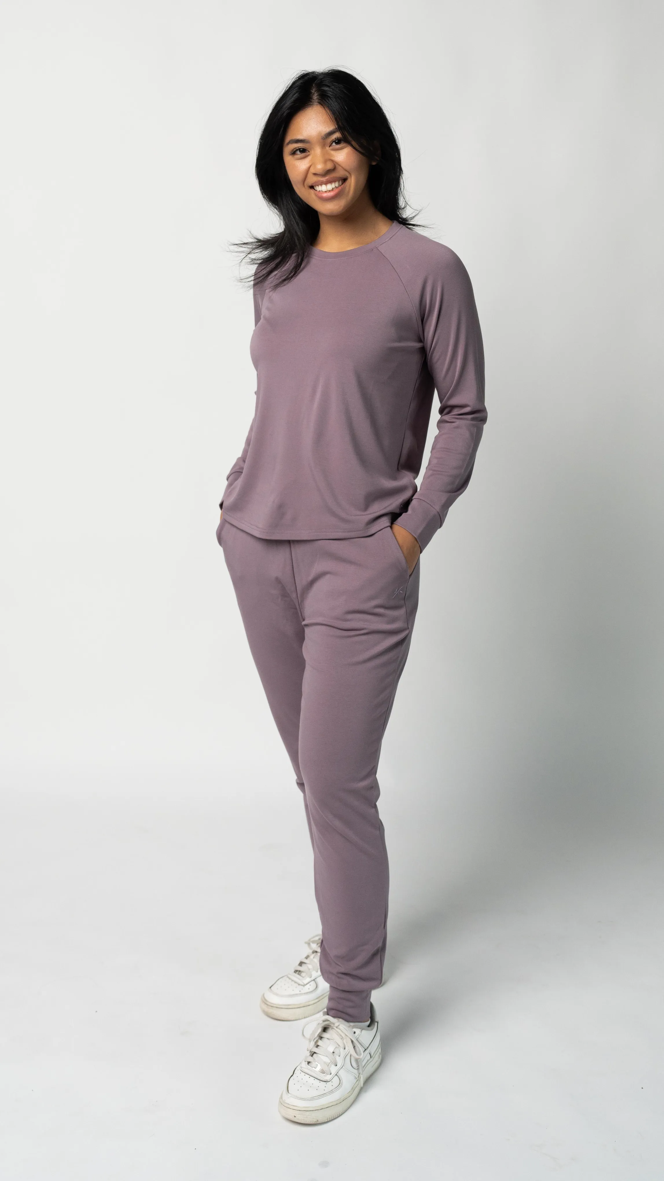 Women's Plain Bamboo Jogger & Pullover Set- Navy