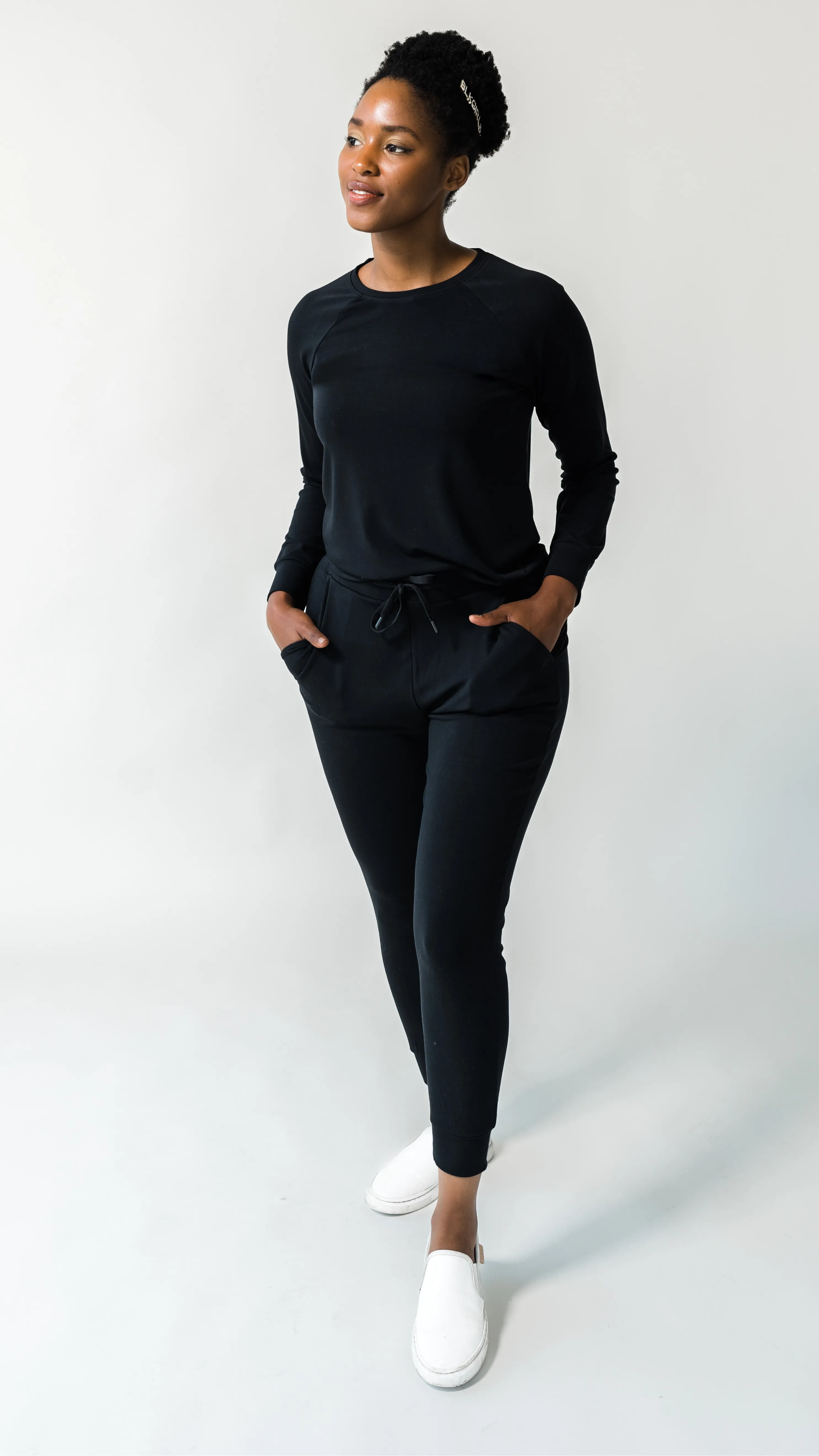 Women's Plain Bamboo Jogger & Pullover Set- Navy