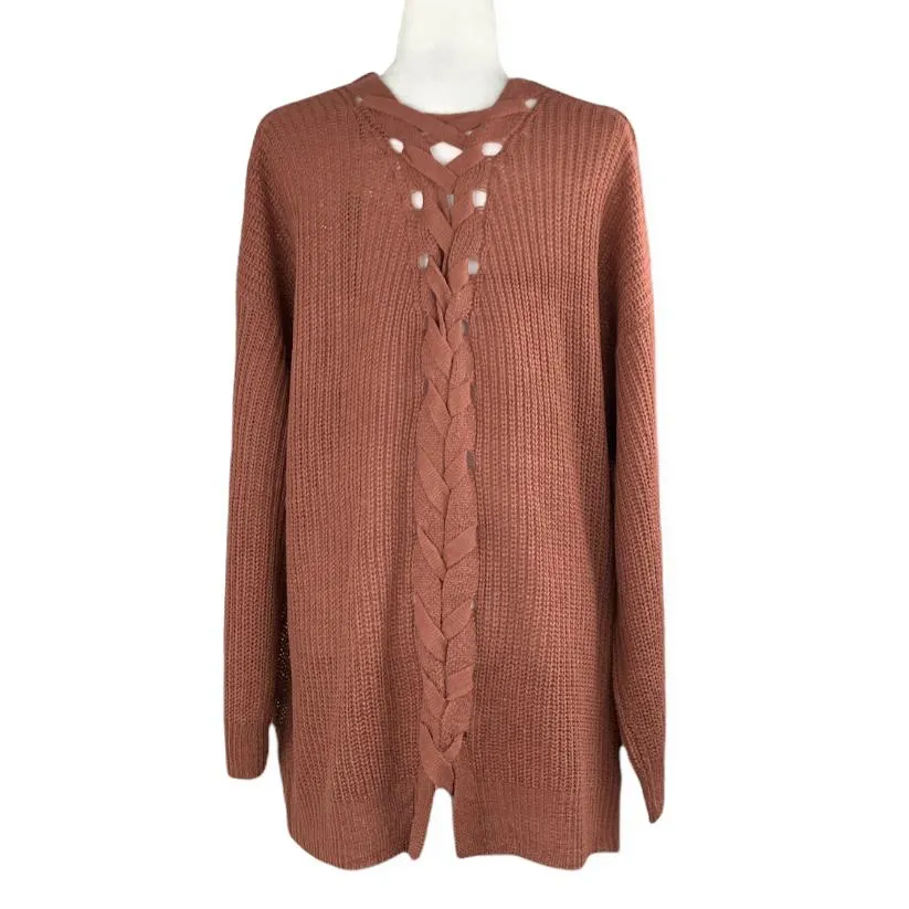 Women's Top Brown Sweaters Knitted Plus Size Cardigan
