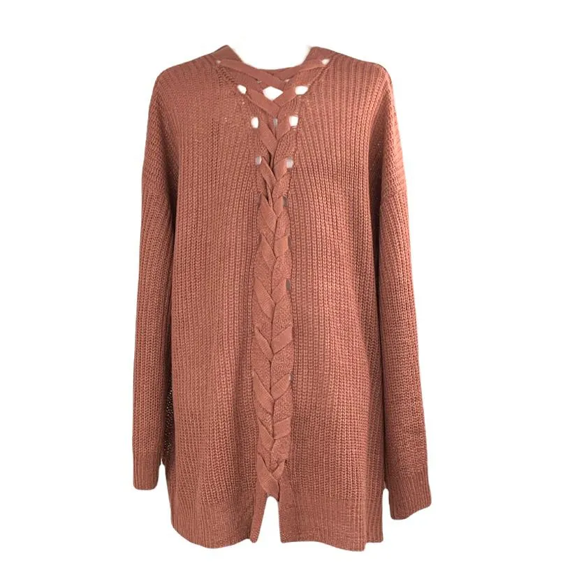 Women's Top Brown Sweaters Knitted Plus Size Cardigan