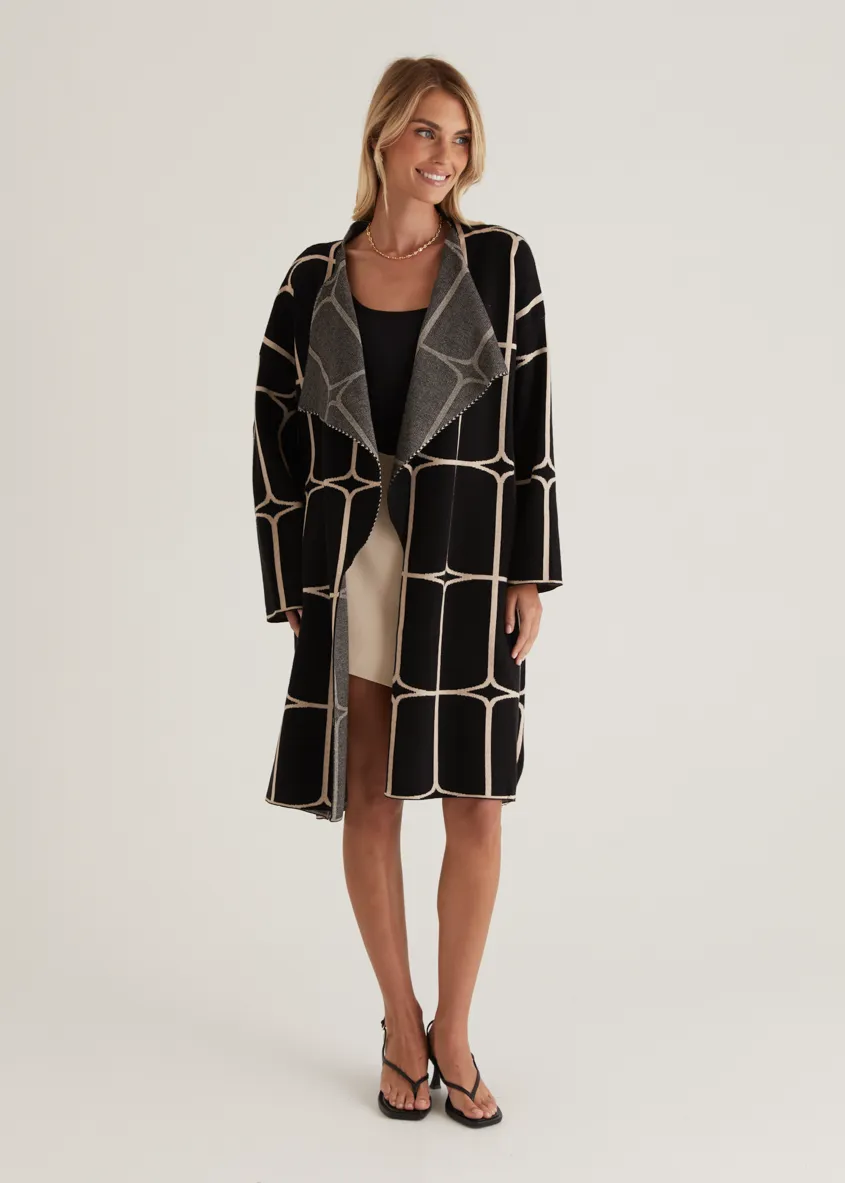 Xavor Knit Coat - Black Geo