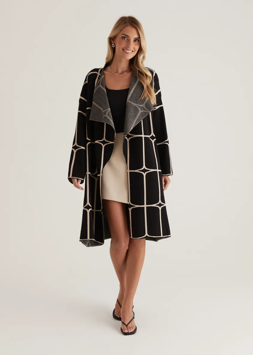 Xavor Knit Coat - Black Geo