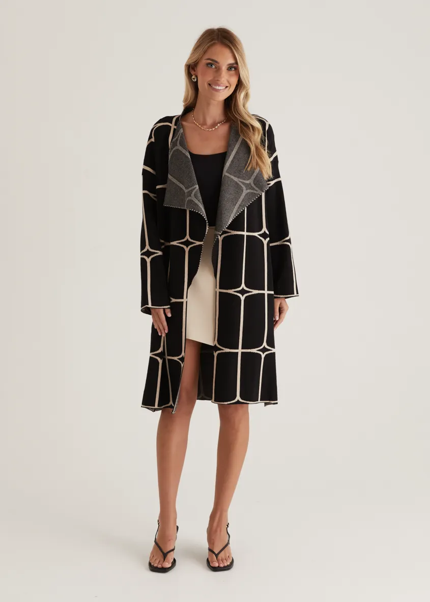 Xavor Knit Coat - Black Geo