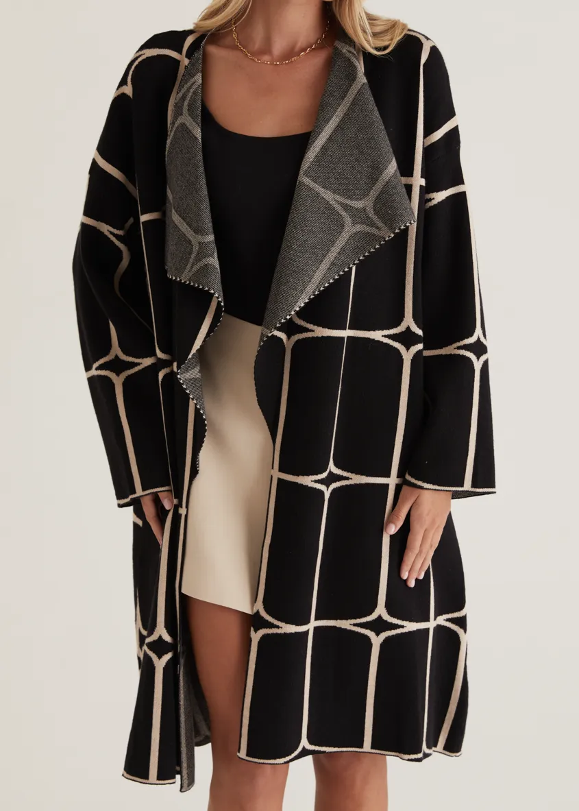 Xavor Knit Coat - Black Geo