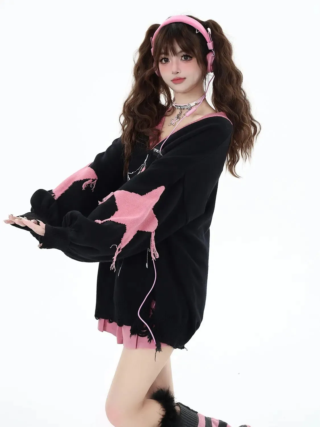 Y2K Spider Web Distressed Sweater