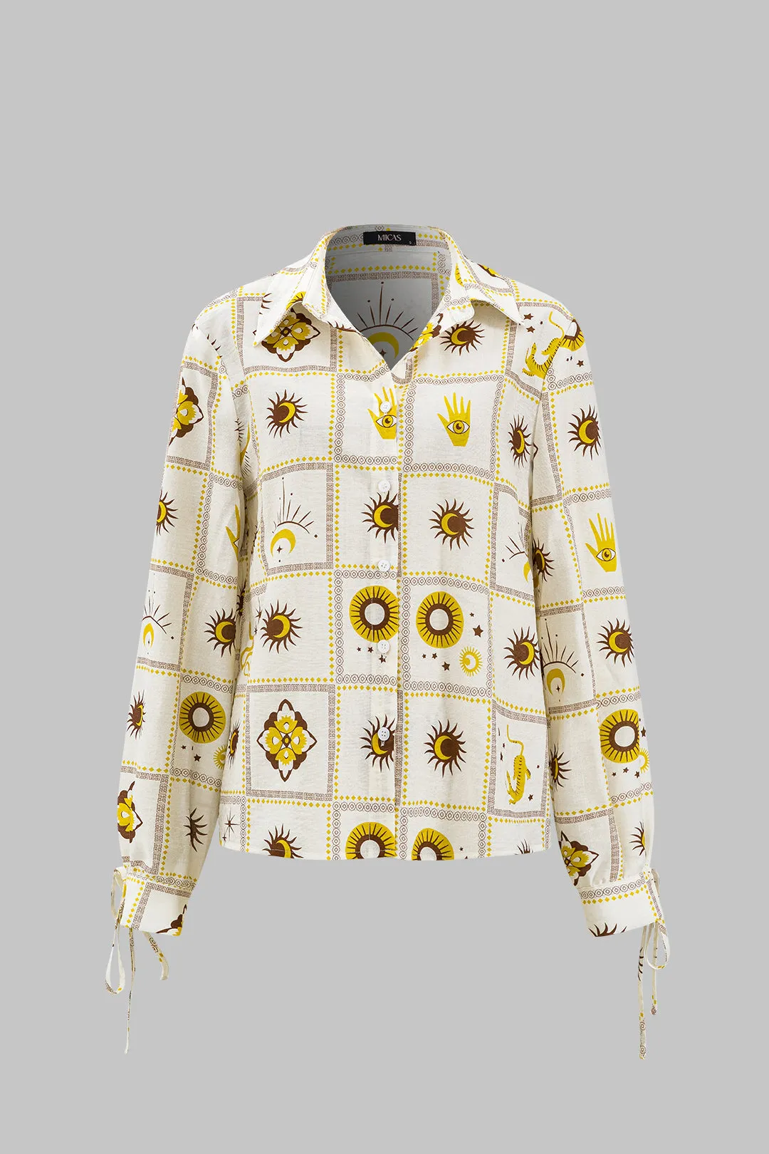 Yoana - Eye Catching Geometric Galaxy Woman's Tie Front Long Sleeve Shirt