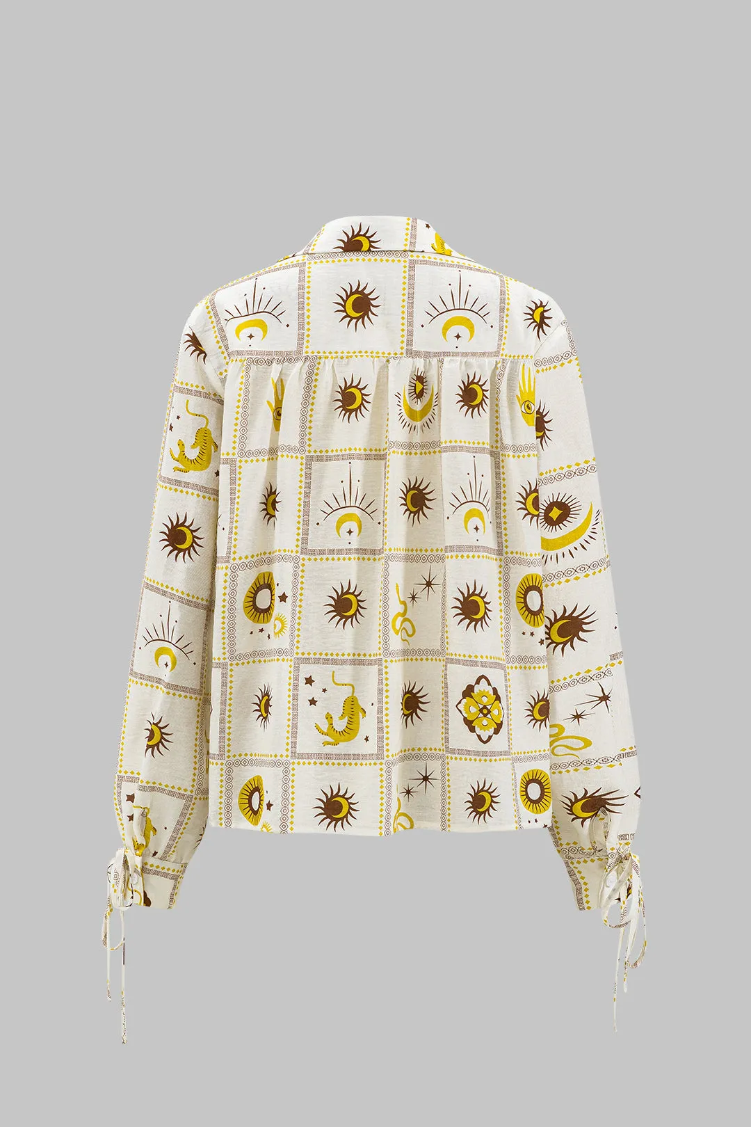 Yoana - Eye Catching Geometric Galaxy Woman's Tie Front Long Sleeve Shirt