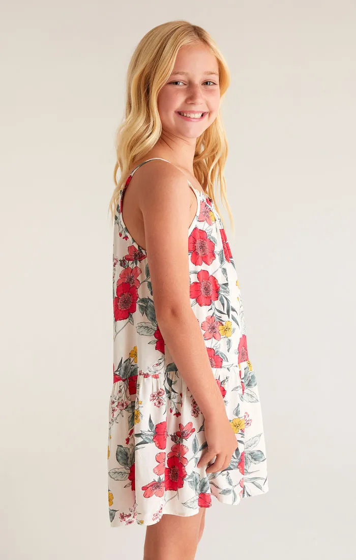Z Supply Girls Flynn Floral Dress - White Sand
