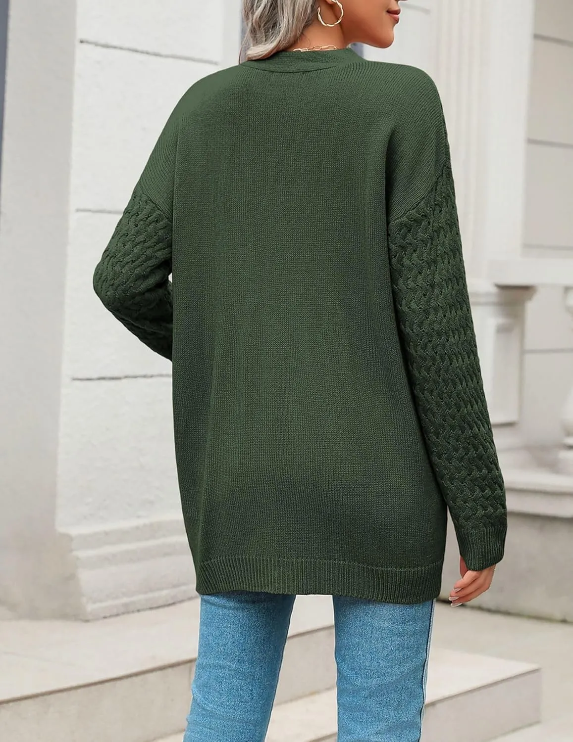 Zeagoo Womens 2024 Long Sleeve Chunky Cable Knit Fall Cardigans Sweaters Button Down Open Front Outerwear with Pockets